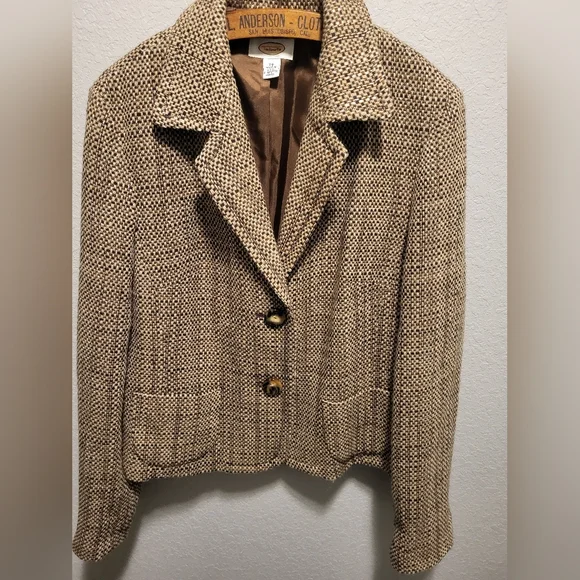 TALBOTS Women's Neutral Brown Tweed Jacket 14 - Picture 5 of 12